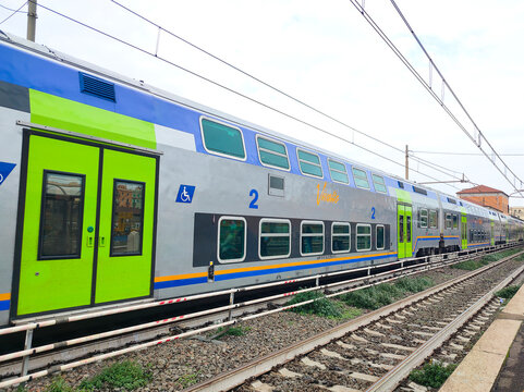Civitavecchia, Italy- December 19, 2025: Trains of Trenitalia at Civitavecchia railway station at Italy.