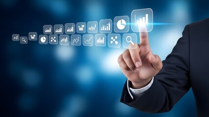 Businessman interacting with virtual interface during a digital meeting