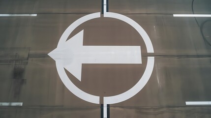 White circular arrow road sign on tarmac surface