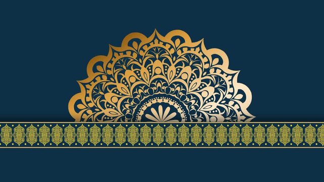 Elegant Golden Mandala Pattern on Dark Teal Background.
