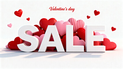 Valentine's Day sale promotion with 3D text and heart decorations