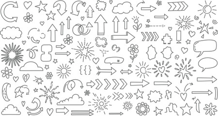 A collection of various simple line drawings and doodles