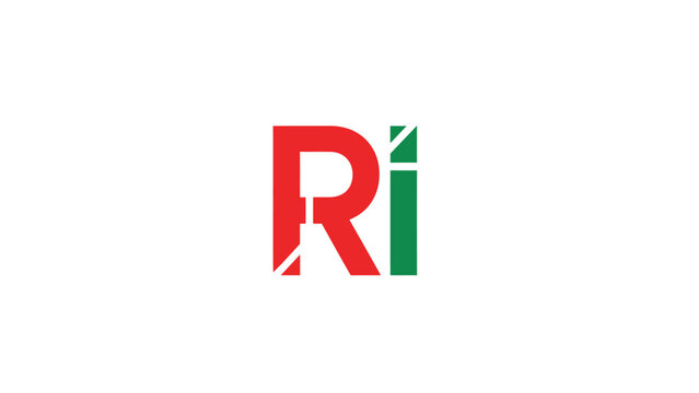 Red and Green RI Logo Design on a White Background.
