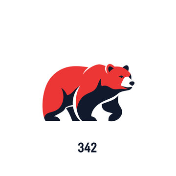 Red bear illustration with a dark blue underbelly and white background, number 342 below.