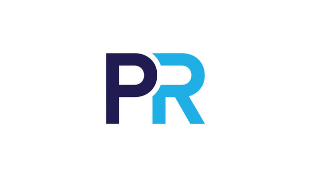 PR logo design with blue and dark blue colors, simple and modern.