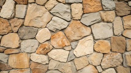 Fototapeta premium A close up view of a rustic stone wall with irregularly shaped rocks