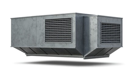 Fototapeta premium Industrial HVAC Unit: Gray Metal Air Conditioner with Ventilation Grills on White Background