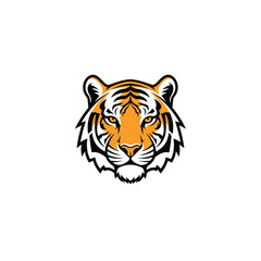 Obraz premium Tiger head illustration with orange and black stripes, focused face.