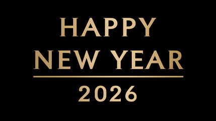 Elegant gold typography proclaims happy new year 2026 wishes against a sophisticated deep black background perfect for festive announcements.