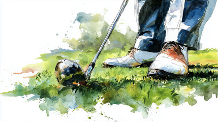 ゴルフの水彩イラスト。孤立した。白背景