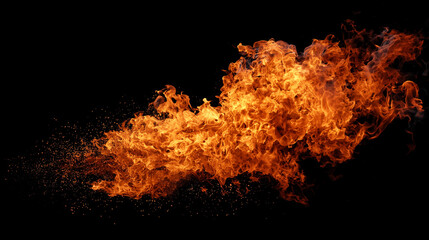 吹き出す炎、黒背景
