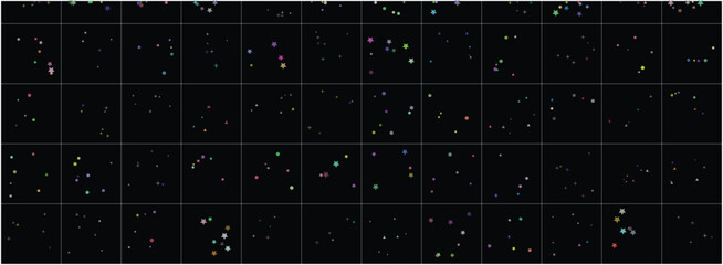 Abstract Dark Background with Colorful Digital Glowing Particles and Subtle Grid Overlay