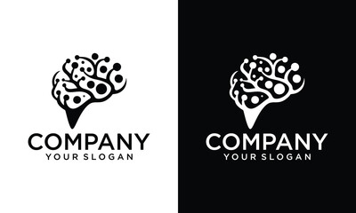 Creative Human brain abstract logo with electric circuit concept, smart technology symbol, design vector template.