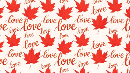 Happy valentines day red maple leaves love pattern background