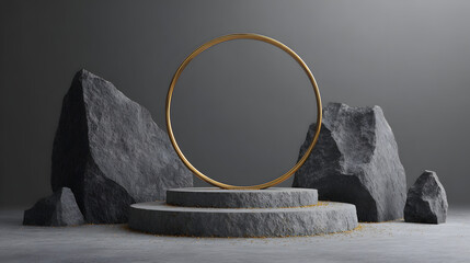 Podium on abstract gray background for product presentation display. Product display background illustration.