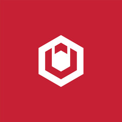 Modern Hexagonal Logo Design Featuring Abstract 'UV' Monogram on Red Background