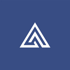 Abstract geometric letter A logo design in white, featuring clean lines and a modern triangle shape on a solid blue background, symbolizing strength, innovation, and progress