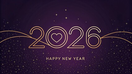 Happy New Year 2026 with heart and stars background