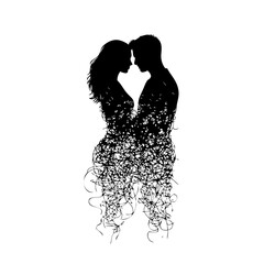 Silhouette of a couple embracing