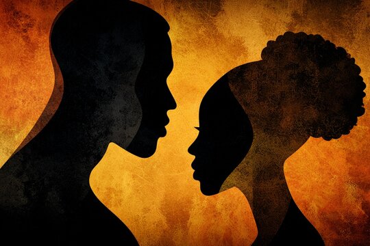 African American Silhouette Portrait in Warm Textured Layers