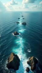 Dramatic splitting of sea, creating a dry land passage , land bridge, natural phenomenon