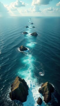 Dramatic splitting of sea, creating a dry land passage , land bridge, natural phenomenon
