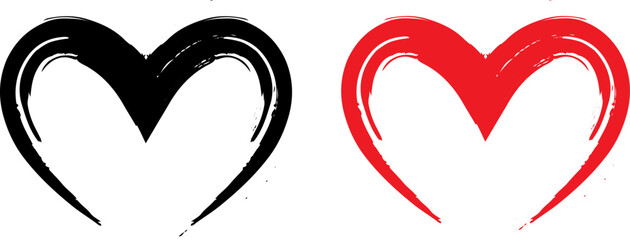 Obraz premium Black and red heart shape. Design for love symbols and icon . Brush stroke style. vector Illustration isolated on white background.