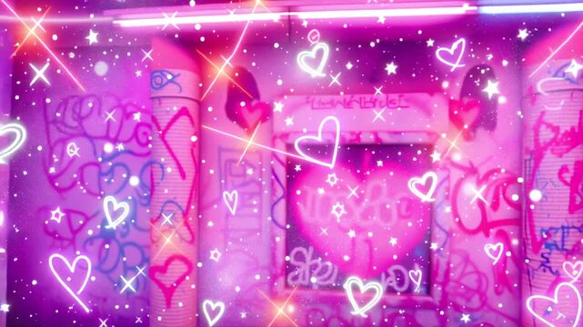 Neon Pink Glam Background with Sparkly Gradient, Pop Confetti Shapes and Trendy Fashion Vibes &ndash; Cute Retro Aesthetic Motion Loop