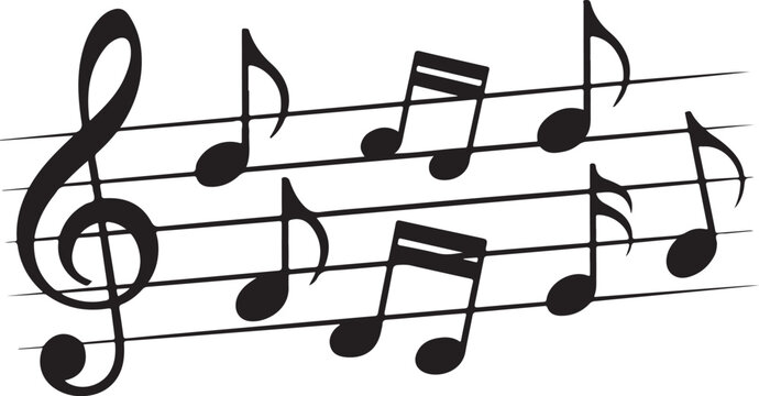 Black music notes on a white background sheet example