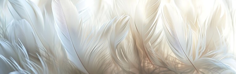 Fototapeta premium A collection of soft white feathers with gentle curves and subtle light reflections
