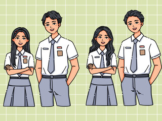 two student wearing school uniform flat illustration 