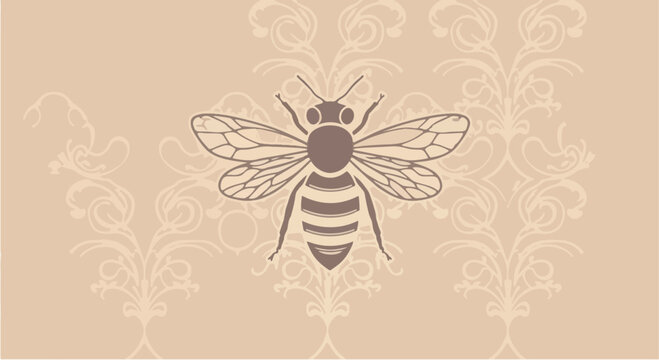 Detailed illustration of a honeybee with wings spread showcasing its intricate design.