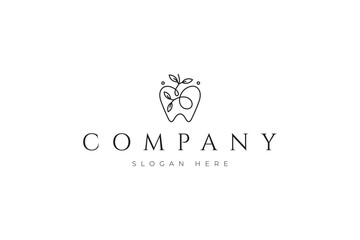 Obraz premium Apple fruit logo with plant combination in line art design style