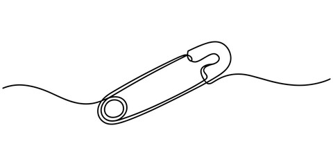 Safety Pin in continuous one line drawing one line draw design, Self drawing line safety pin continuous one line drawing, single line art doodle.