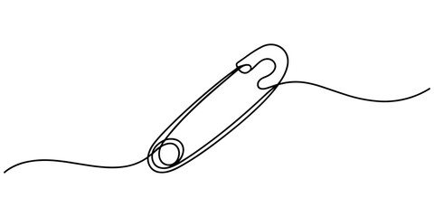 Safety Pin in continuous one line drawing one line draw design, Self drawing line safety pin continuous one line drawing, single line art doodle.