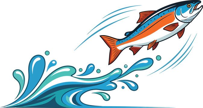 Dynamic Salmon Jumping Out of Water with Splash in Natural River Scene