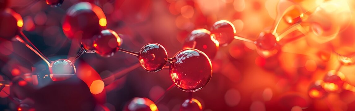 Abstract red molecule structure with glowing spheres and connections 4 - Powered by Adobe
