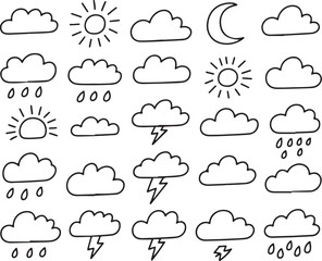 Weather icons and symbols for forecasting and climate illustration