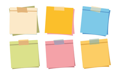 Colorful sticky notes with tape on white background