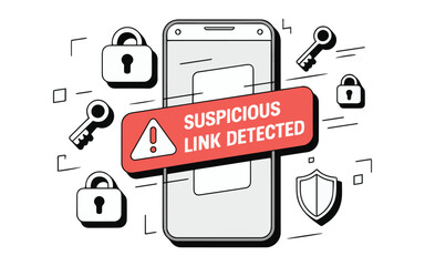 Warning signs of suspicious link on mobile phone screen