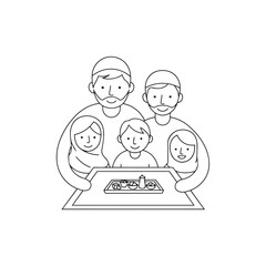 Family enjoying board game together isolated on white background