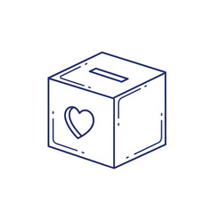 Charity donation box with heart isolated on white background