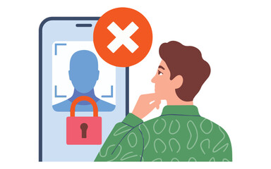 Man encountering biometric authentication failure on smartphone