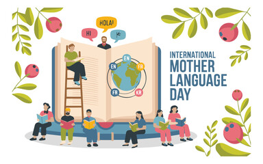 International Mother Language Day celebration with diverse people reading