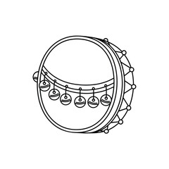Traditional hand drum with jingle bells isolated on white background