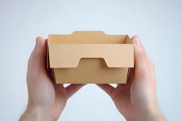 A person holding a blank packaging box with both hands