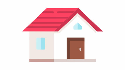 Flat illustration of a house with red roof and brown door on white background