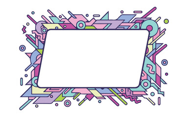 Vibrant memphis style frame with colorful geometric shapes and blank space