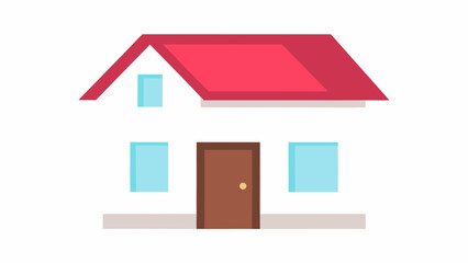 Cartoon flat house vector with red roof brown door and tidy blue windows