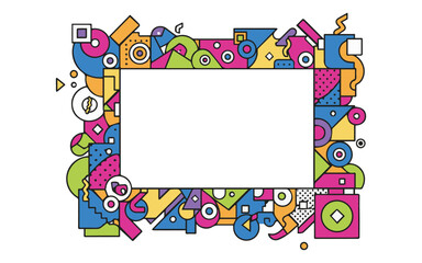 Vibrant memphis style frame with colorful geometric shapes